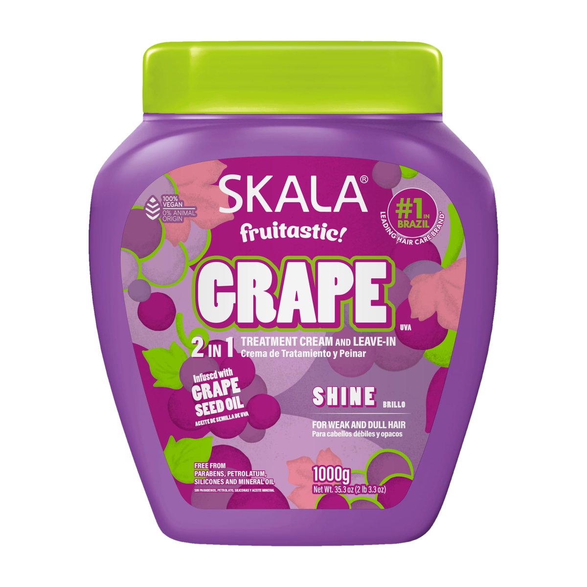 SKALA Grape 2 in 1 Treatment Cream & Leave In Conditioner for Dry Hair - Vegan Hair Mask with Grape Seed Oil, Deep Hydration, Softening & Smoothing, No Parabens or Silicones, 1000 g - görsel 1