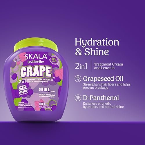 SKALA Grape 2 in 1 Treatment Cream & Leave In Conditioner for Dry Hair - Vegan Hair Mask with Grape Seed Oil, Deep Hydration, Softening & Smoothing, No Parabens or Silicones, 1000 g - görsel 4