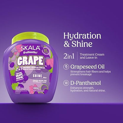SKALA Grape 2 in 1 Treatment Cream & Leave In Conditioner for Dry Hair - Vegan Hair Mask with Grape Seed Oil, Deep Hydration, Softening & Smoothing, No Parabens or Silicones, 1000 g