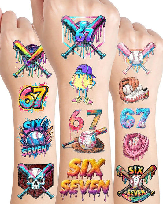 YanZonic 166Pcs Drip Baseball Temporary Tattoos - Pink Baseball Theme Party Favors, Ice Cream Drip Decorations for Kids & Adults