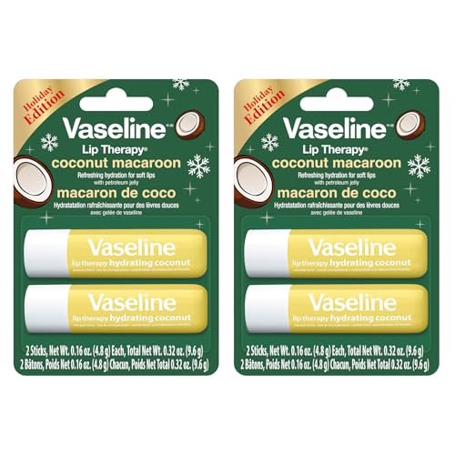 Vaseline Lip Therapy Holiday Edition Coconut Macaroon - 2 Pack with 4 Sticks, 0.16 oz Each, Refreshing Hydration with Petroleum Jelly - görsel 2