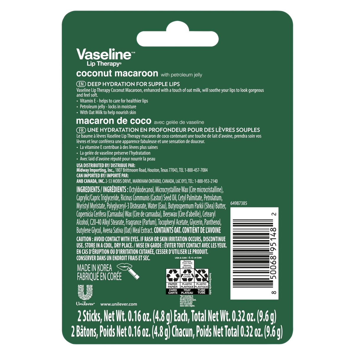 Vaseline Lip Therapy Holiday Edition Coconut Macaroon - 2 Pack with 4 Sticks, 0.16 oz Each, Refreshing Hydration with Petroleum Jelly - görsel 5