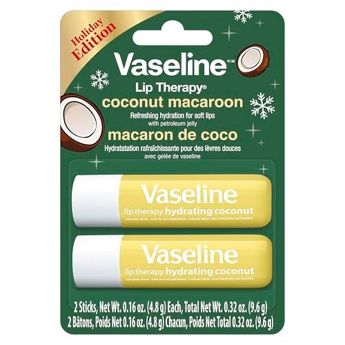 Vaseline Lip Therapy Holiday Edition Coconut Macaroon - 2 Pack with 4 Sticks, 0.16 oz Each, Refreshing Hydration with Petroleum Jelly - görsel 4