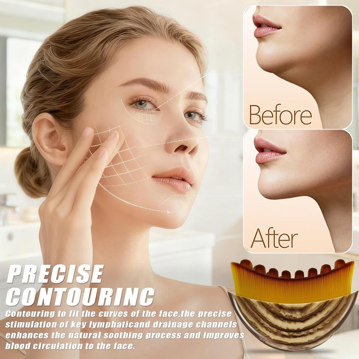 Lymphatic Contour Face Brush for Drainage & Sculpting – PBT Bristles, Chin & Jawline, Fatigue Relief (1 Pack) - görsel 3