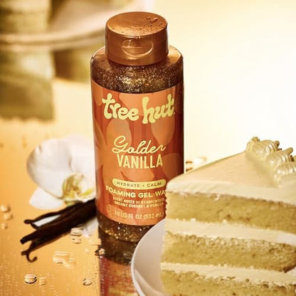 Tree Hut Golden Vanilla Foaming Gel Wash - Hydrating Body Wash with Shea Butter & Natural Oils, 18 oz