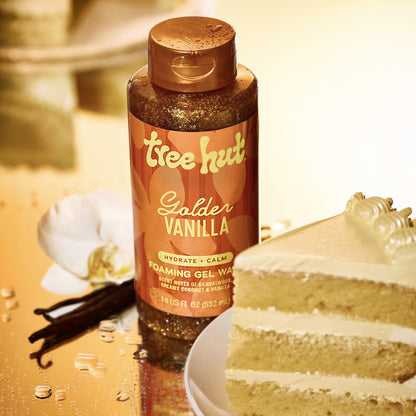 Tree Hut Golden Vanilla Foaming Gel Wash - Hydrating Body Wash with Shea Butter & Natural Oils, 18 oz
