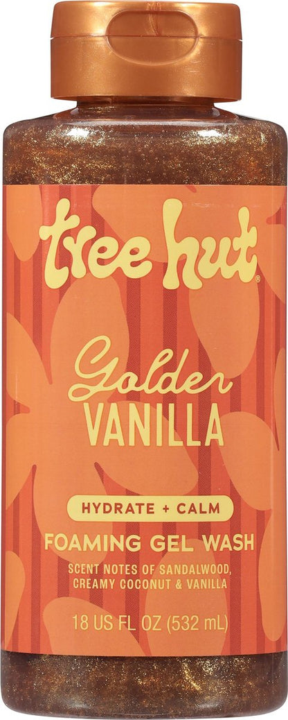 Tree Hut Golden Vanilla Foaming Gel Wash - Hydrating Body Wash with Shea Butter & Natural Oils, 18 oz