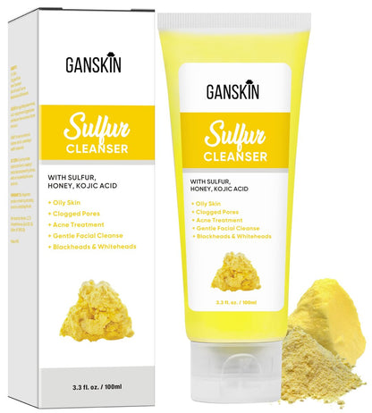 Ganskin Sulfur Soap – Sulfur Face & Body Wash for Oily & Blemish-Prone Skin – Exfoliating Cleanser Absorbs Excess Oil, Reduces Breakouts, 4 oz