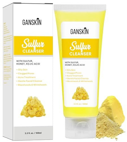 Ganskin Sulfur Soap – Sulfur Face & Body Wash for Oily & Blemish-Prone Skin – Exfoliating Cleanser Absorbs Excess Oil, Reduces Breakouts, 4 oz