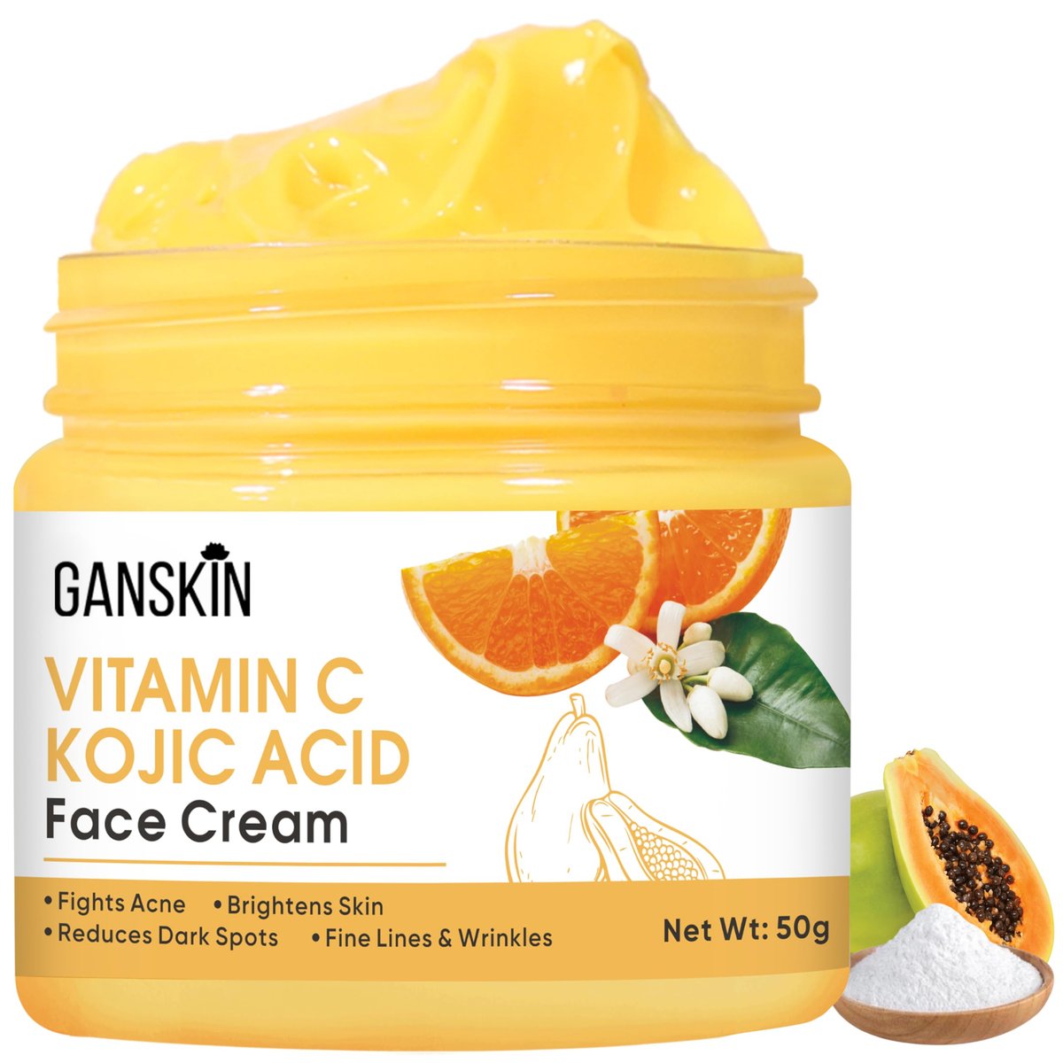 Ganskin Kojic Acid Cream – Brightening Face and Body Moisturizer for Dark Spots and Uneven Tone, 1.67 oz - görsel 1