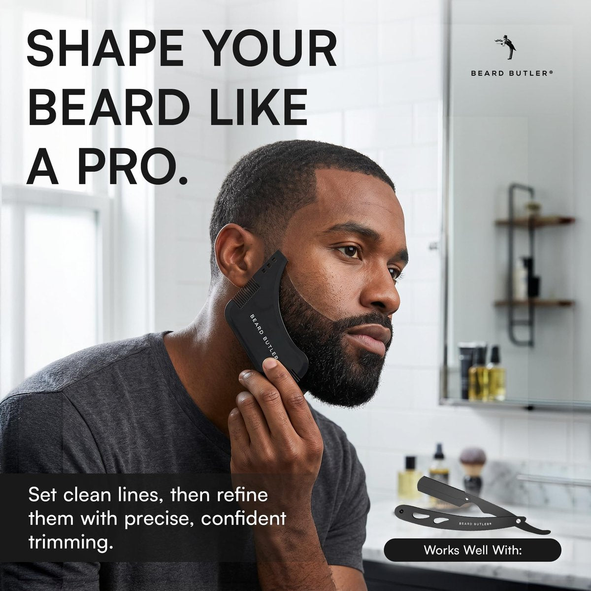 Beard Butler® ‘The Original’ Beard Shape Up Tool for Men – Precision Beard Template & Lineup Tool – Achieve Sharp Edges, Clean Lines & Perfect Symmetry – Shaping Guide for Jawline & Neckline - görsel 7