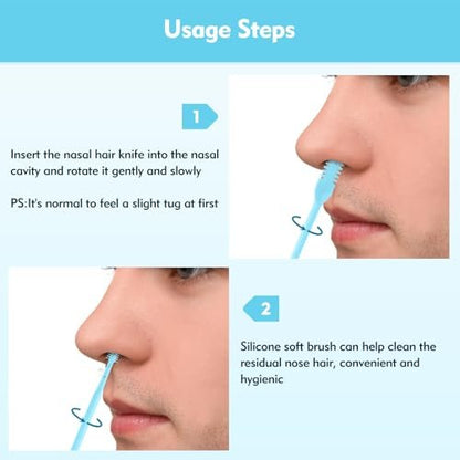 ZASZO 5-Pack 2-in-1 Nasal Hair Cutter – Double-Sided Nose Hair Trimmer with 360° Rotating Head & Soft Cleaning Brush for Men & Women (Blue)