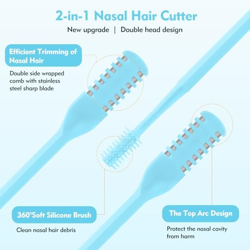 ZASZO 5-Pack 2-in-1 Nasal Hair Cutter – Double-Sided Nose Hair Trimmer with 360° Rotating Head & Soft Cleaning Brush for Men & Women (Blue) - görsel 4