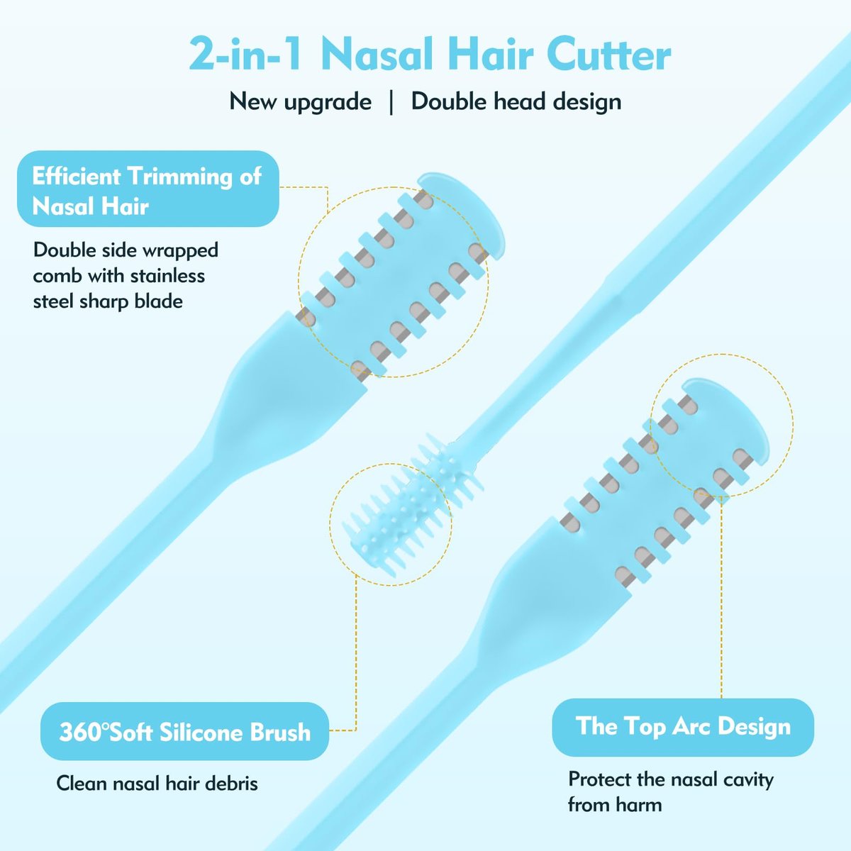 ZASZO 5-Pack 2-in-1 Nasal Hair Cutter – Double-Sided Nose Hair Trimmer with 360° Rotating Head & Soft Cleaning Brush for Men & Women (Blue) - görsel 3