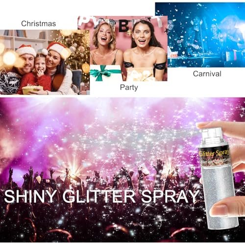 Silver Glitter Spray - Holographic Hair & Body Glitter for Raves, Festivals & Crafts Avelisse