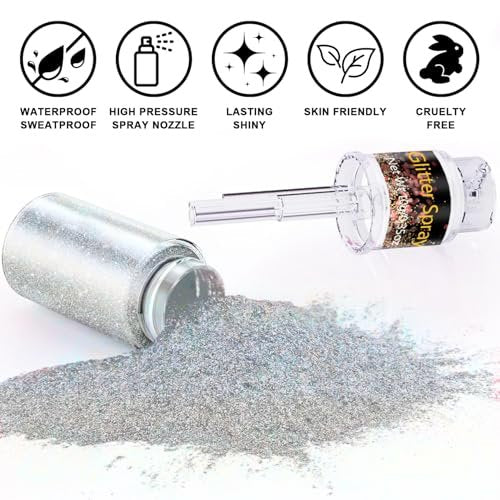 Silver Glitter Spray - Holographic Hair & Body Glitter for Raves, Festivals & Crafts Avelisse