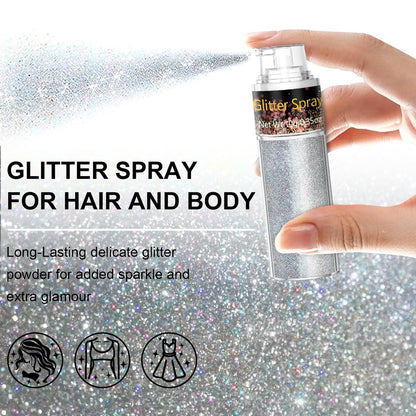 Silver Glitter Spray - Holographic Hair & Body Glitter for Raves, Festivals & Crafts Avelisse