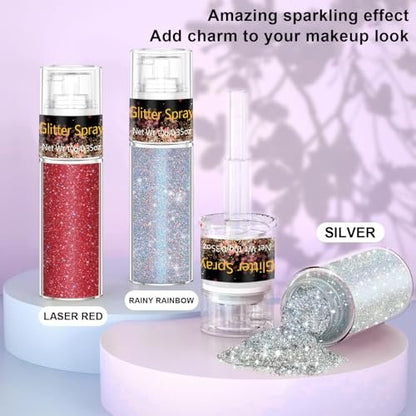 Silver Glitter Spray - Holographic Hair & Body Glitter for Raves, Festivals & Crafts Avelisse