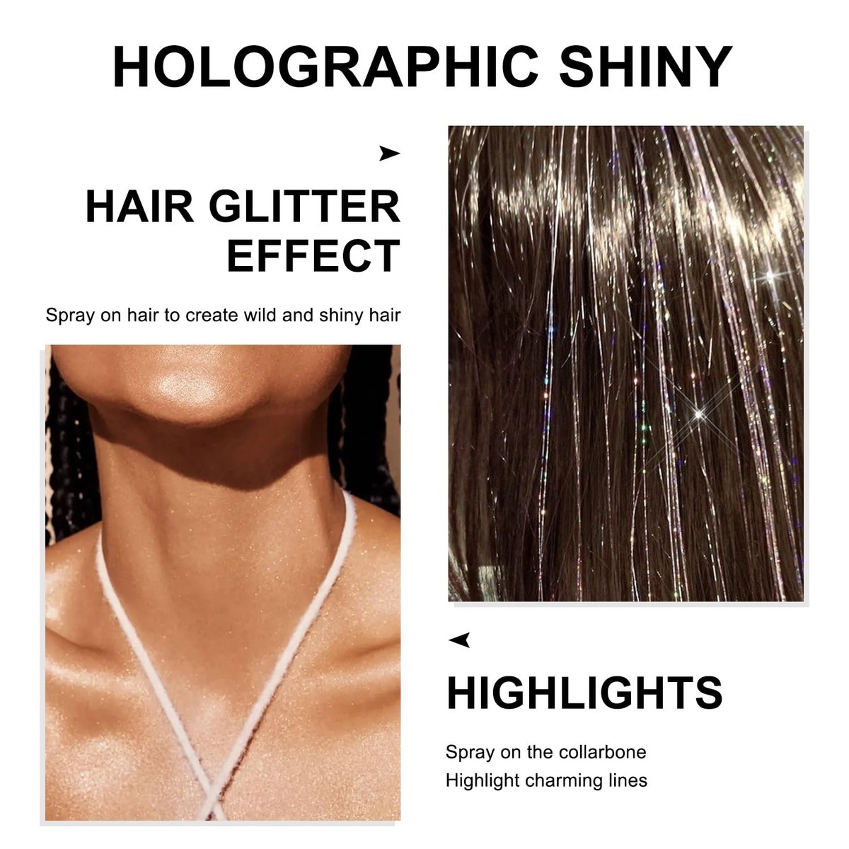 Silver Glitter Spray - Holographic Hair & Body Glitter for Raves, Festivals & Crafts Avelisse
