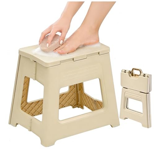 Glooyoderr Foldable Shower Stool for Shaving Legs – Anti-Slip Plastic Foot Rest, 11.9" High, Compact Folding Bench for Bathroom & Travel Avelisse