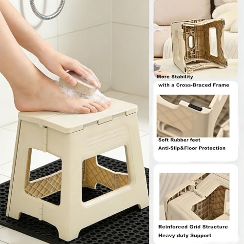 Glooyoderr Foldable Shower Stool for Shaving Legs – Anti-Slip Plastic Foot Rest, 11.9" High, Compact Folding Bench for Bathroom & Travel Avelisse