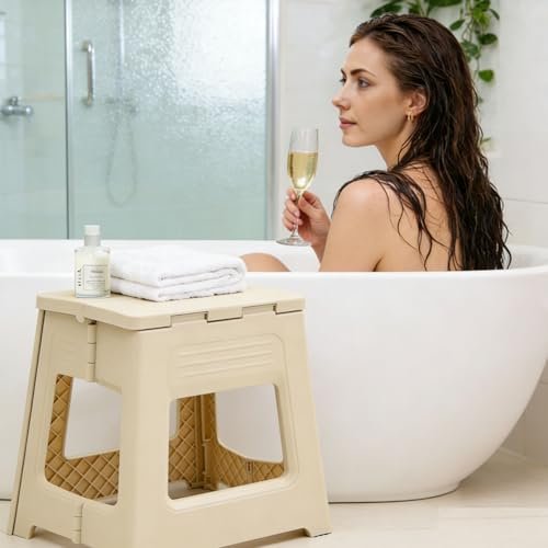 Glooyoderr Foldable Shower Stool for Shaving Legs – Anti-Slip Plastic Foot Rest, 11.9" High, Compact Folding Bench for Bathroom & Travel Avelisse