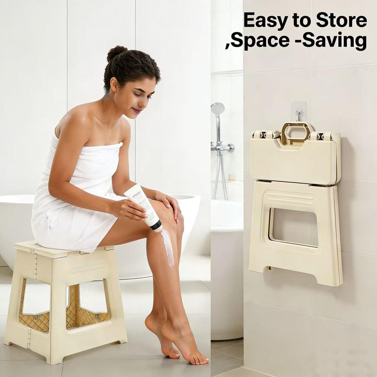 Glooyoderr Foldable Shower Stool for Shaving Legs – Anti-Slip Plastic Foot Rest, 11.9" High, Compact Folding Bench for Bathroom & Travel Avelisse