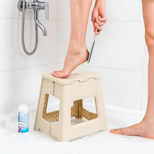 Glooyoderr Foldable Shower Stool for Shaving Legs – Anti-Slip Plastic Foot Rest, 11.9" High, Compact Folding Bench for Bathroom & Travel Avelisse
