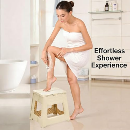 Glooyoderr Foldable Shower Stool for Shaving Legs – Anti-Slip Plastic Foot Rest, 11.9" High, Compact Folding Bench for Bathroom & Travel Avelisse