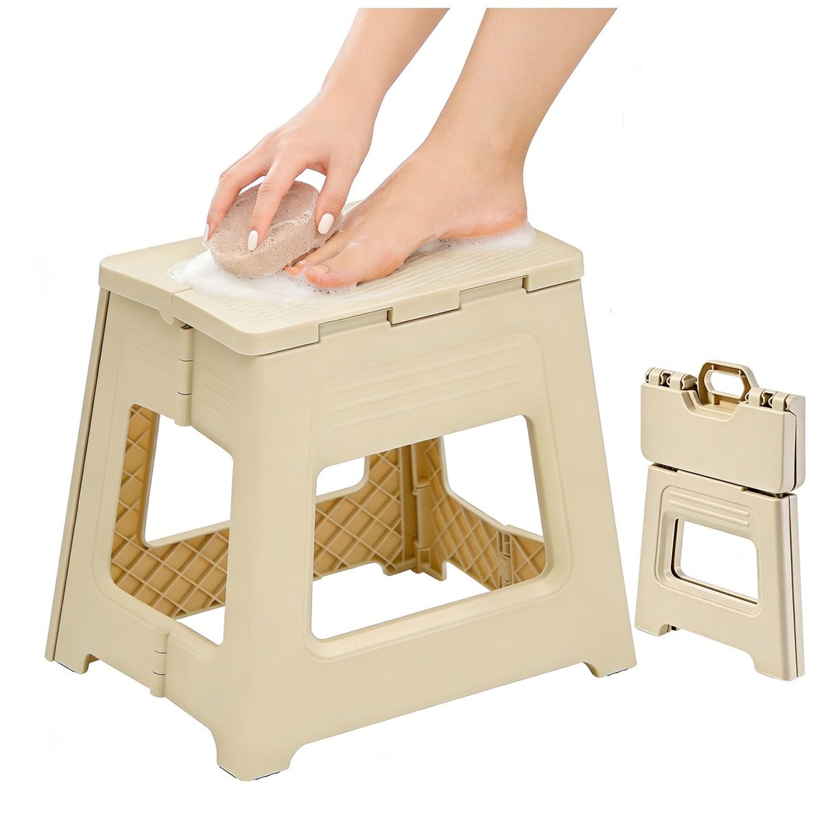 Glooyoderr Foldable Shower Stool for Shaving Legs – Anti-Slip Plastic Foot Rest, 11.9" High, Compact Folding Bench for Bathroom & Travel Avelisse