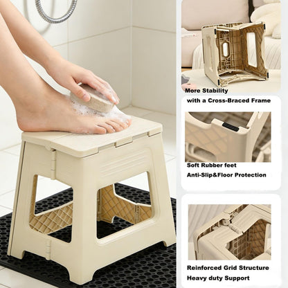 Glooyoderr Foldable Shower Stool for Shaving Legs – Anti-Slip Plastic Foot Rest, 11.9" High, Compact Folding Bench for Bathroom & Travel Avelisse