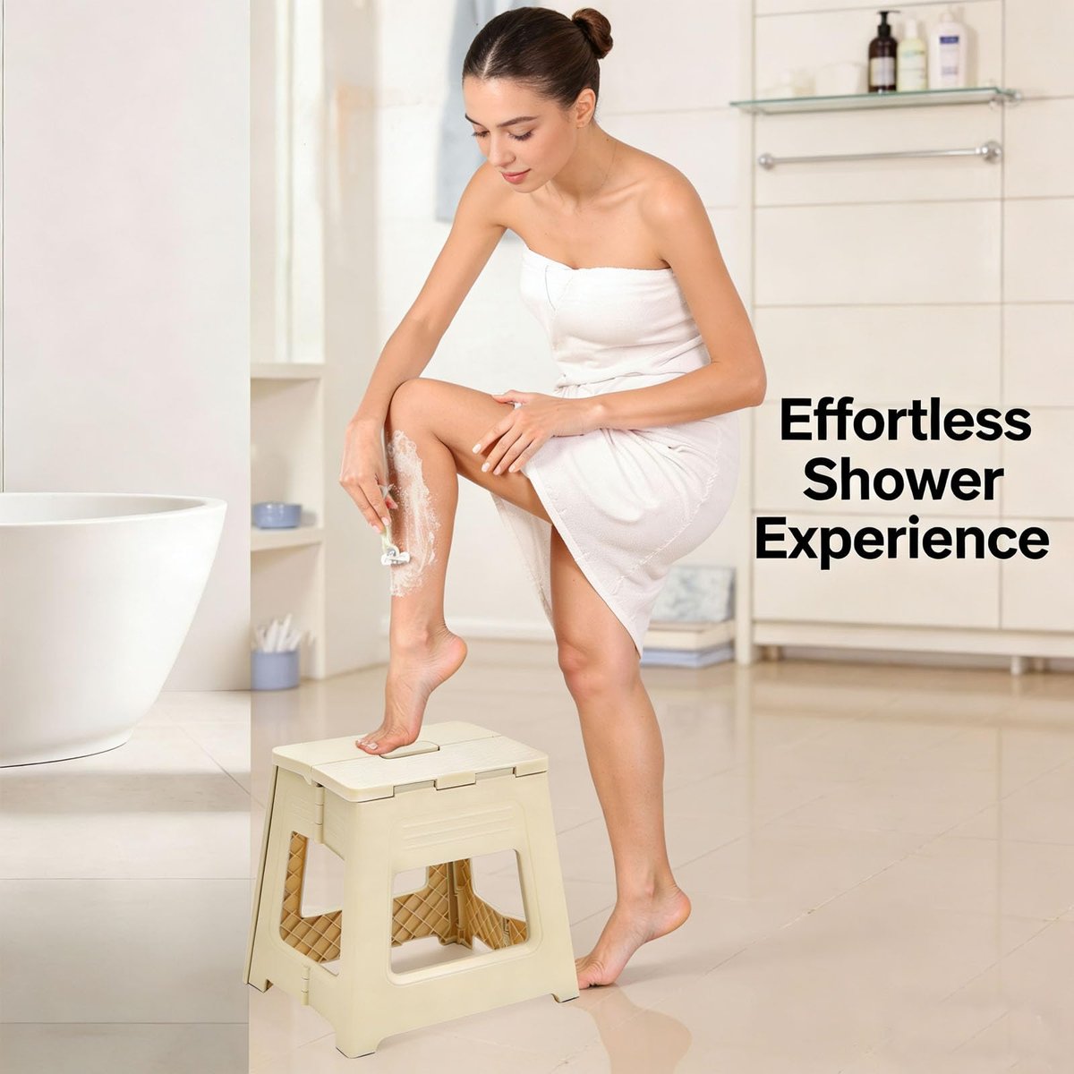 Glooyoderr Foldable Shower Stool for Shaving Legs – Anti-Slip Plastic Foot Rest, 11.9" High, Compact Folding Bench for Bathroom & Travel Avelisse