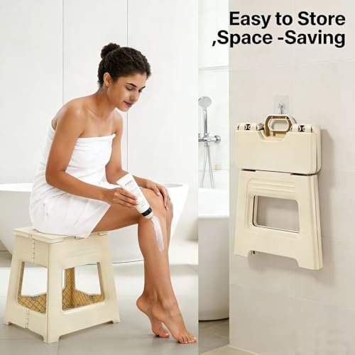 Glooyoderr Foldable Shower Stool for Shaving Legs – Anti-Slip Plastic Foot Rest, 11.9" High, Compact Folding Bench for Bathroom & Travel Avelisse
