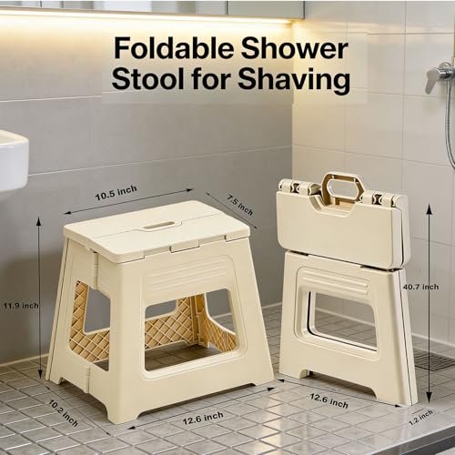 Glooyoderr Foldable Shower Stool for Shaving Legs – Anti-Slip Plastic Foot Rest, 11.9" High, Compact Folding Bench for Bathroom & Travel Avelisse