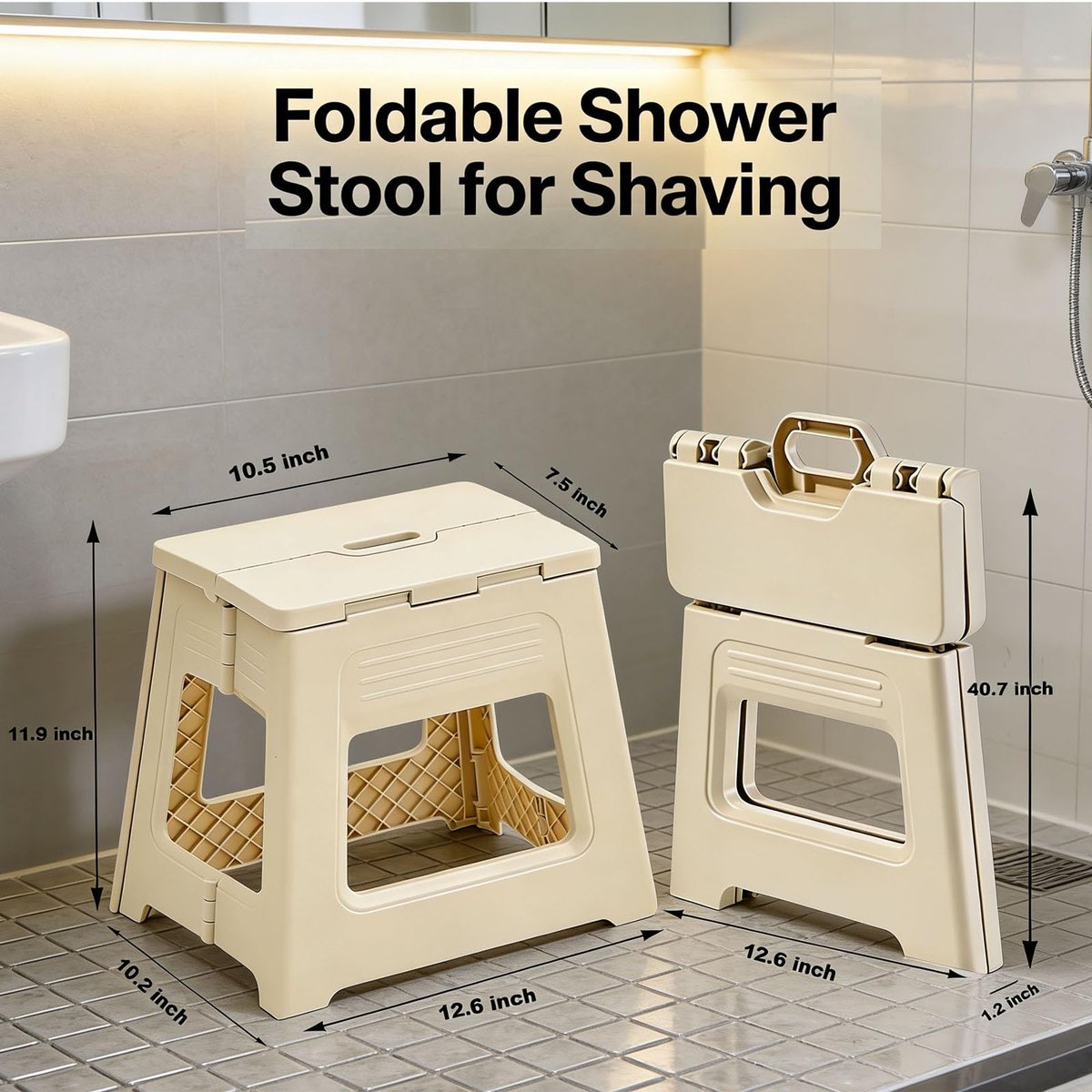 Glooyoderr Foldable Shower Stool for Shaving Legs – Anti-Slip Plastic Foot Rest, 11.9" High, Compact Folding Bench for Bathroom & Travel Avelisse