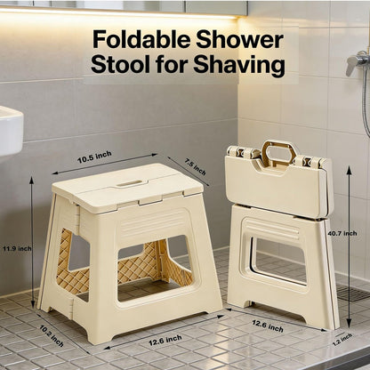 Glooyoderr Foldable Shower Stool for Shaving Legs – Anti-Slip Plastic Foot Rest, 11.9" High, Compact Folding Bench for Bathroom & Travel Avelisse