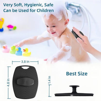 2 Pack Silicone Body Scrubber - Highly Elastic Bristles Handheld Brush for Shower, Gentle Exfoliating for Smooth Skin, Black and Gray