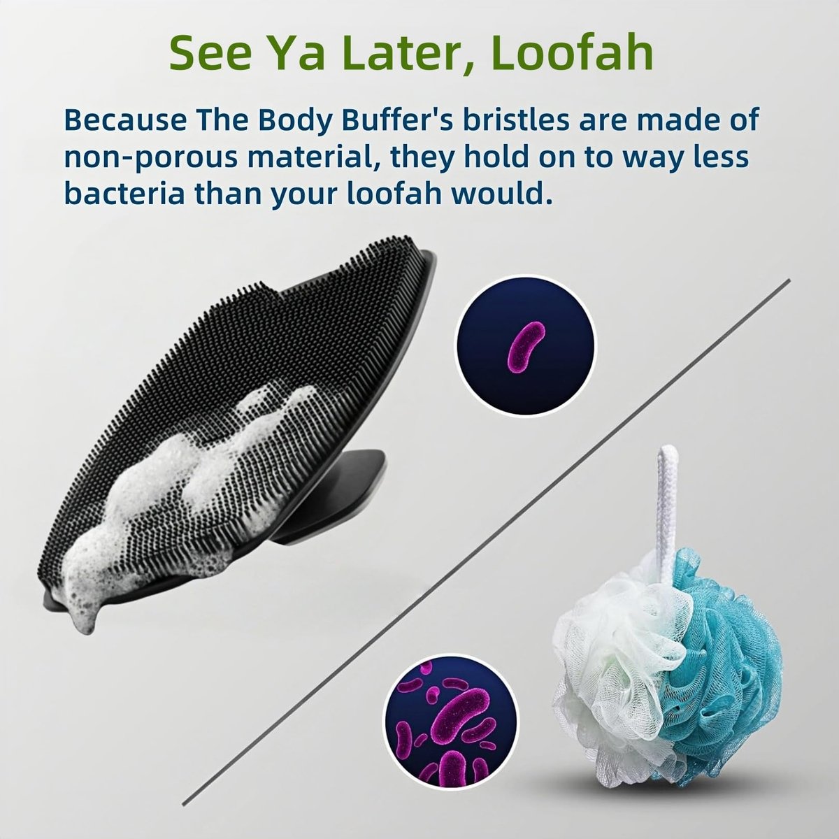 2 Pack Silicone Body Scrubber - Highly Elastic Bristles Handheld Brush for Shower, Gentle Exfoliating for Smooth Skin, Black and Gray - görsel 7