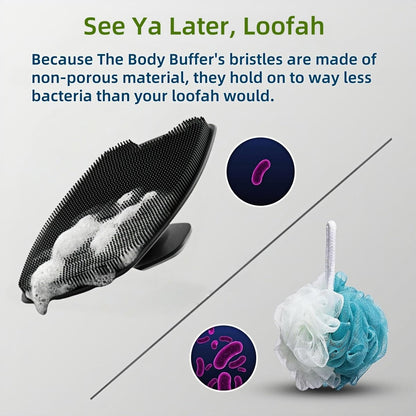 2 Pack Silicone Body Scrubber - Highly Elastic Bristles Handheld Brush for Shower, Gentle Exfoliating for Smooth Skin, Black and Gray