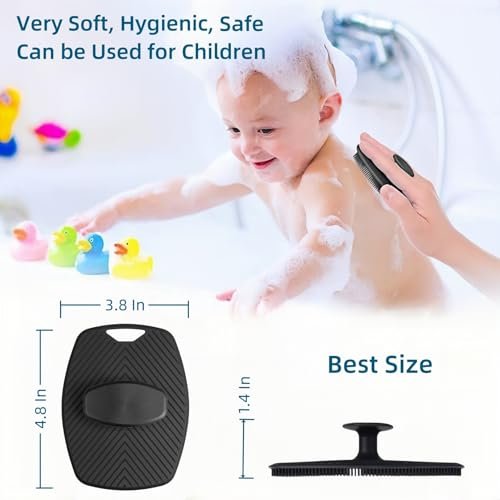 2 Pack Silicone Body Scrubber - Highly Elastic Bristles Handheld Brush for Shower, Gentle Exfoliating for Smooth Skin, Black and Gray - görsel 14