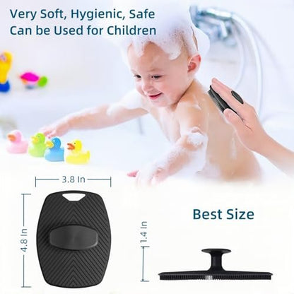 2 Pack Silicone Body Scrubber - Highly Elastic Bristles Handheld Brush for Shower, Gentle Exfoliating for Smooth Skin, Black and Gray