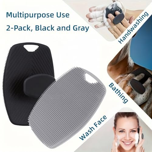 2 Pack Silicone Body Scrubber - Highly Elastic Bristles Handheld Brush for Shower, Gentle Exfoliating for Smooth Skin, Black and Gray - görsel 6