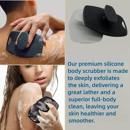 2 Pack Silicone Body Scrubber - Highly Elastic Bristles Handheld Brush for Shower, Gentle Exfoliating for Smooth Skin, Black and Gray