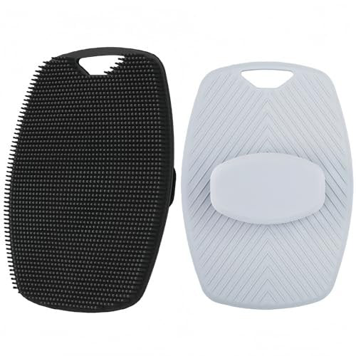 2 Pack Silicone Body Scrubber - Highly Elastic Bristles Handheld Brush for Shower, Gentle Exfoliating for Smooth Skin, Black and Gray - görsel 2