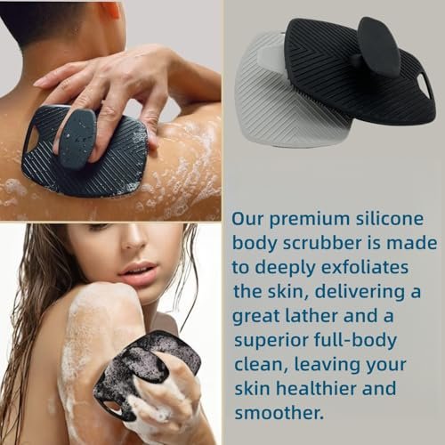 2 Pack Silicone Body Scrubber - Highly Elastic Bristles Handheld Brush for Shower, Gentle Exfoliating for Smooth Skin, Black and Gray - görsel 10
