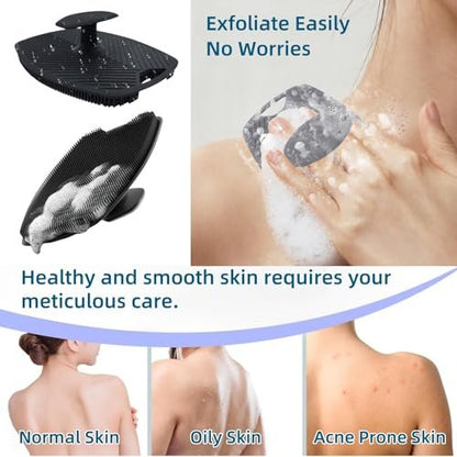 2 Pack Silicone Body Scrubber - Highly Elastic Bristles Handheld Brush for Shower, Gentle Exfoliating for Smooth Skin, Black and Gray