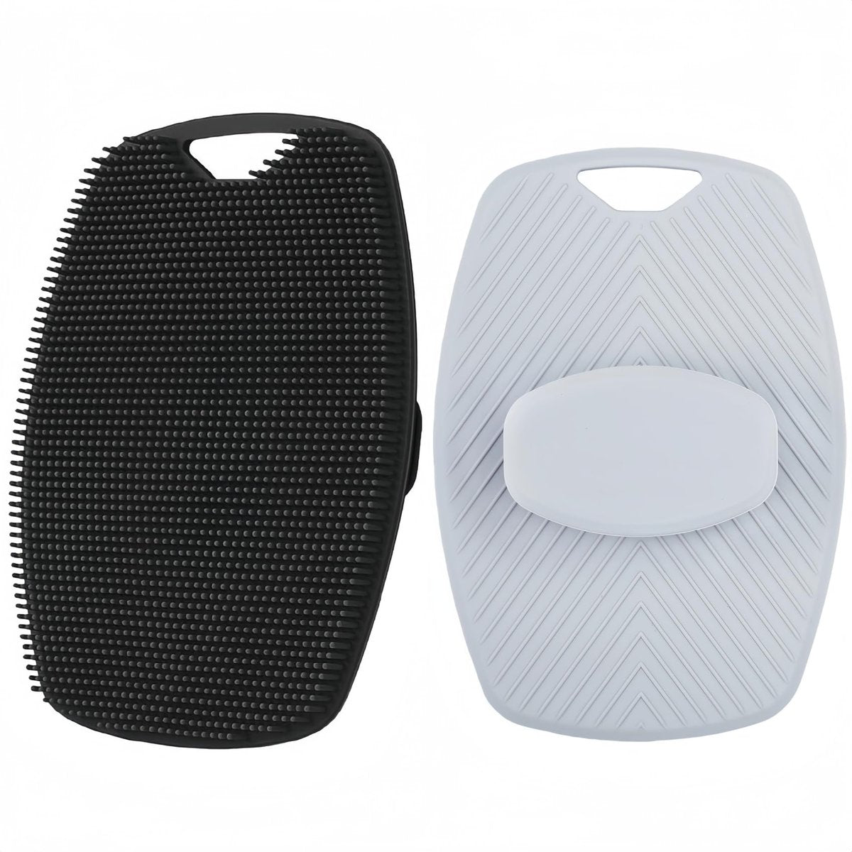 2 Pack Silicone Body Scrubber - Highly Elastic Bristles Handheld Brush for Shower, Gentle Exfoliating for Smooth Skin, Black and Gray - görsel 1