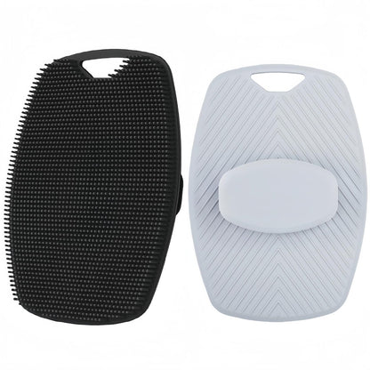 2 Pack Silicone Body Scrubber - Highly Elastic Bristles Handheld Brush for Shower, Gentle Exfoliating for Smooth Skin, Black and Gray
