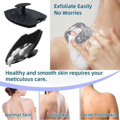 2 Pack Silicone Body Scrubber - Highly Elastic Bristles Handheld Brush for Shower, Gentle Exfoliating for Smooth Skin, Black and Gray