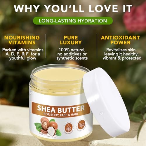 ZIXAOK Organic Raw Shea Butter, 100% Pure & Unrefined - Intense Moisture for Dry Skin, Hair & Lips, Natural DIY Body Butter Base, Rich in Vitamins A, E, F, 7.8 oz Avelisse